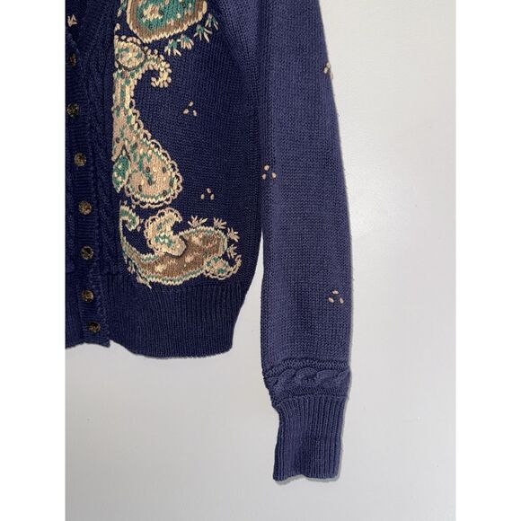 Vtg Herman Geist Embroidered Sweater Cardigan Cotton Linen Granny Cottage Medium - Picture 3 of 15